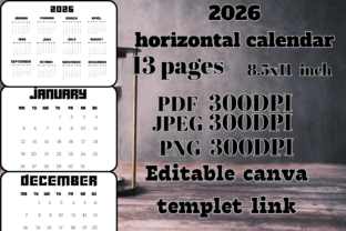 2026 Horizontal Calendar Template Graphic by M S for Digital Products ...
