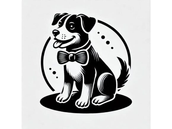 A Playful Dog Wearing a Bow Tie, Sitting