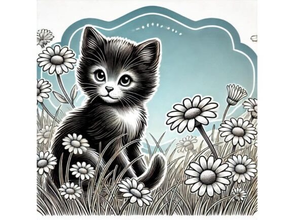 A Playful Kitten Sitting in a Field of D