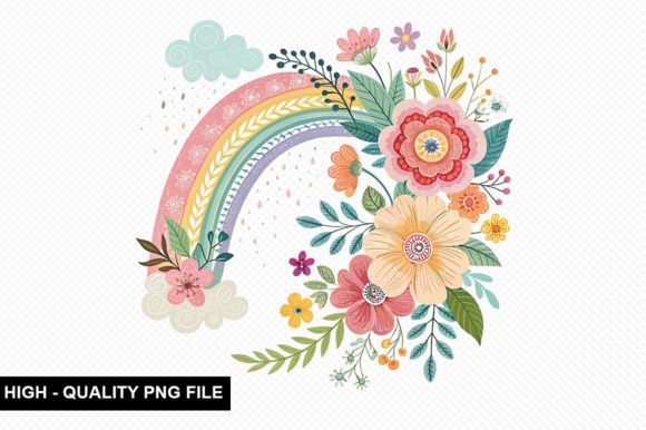Boho Rainbow Floral Clipart Bundle Bundle · Creative Fabrica