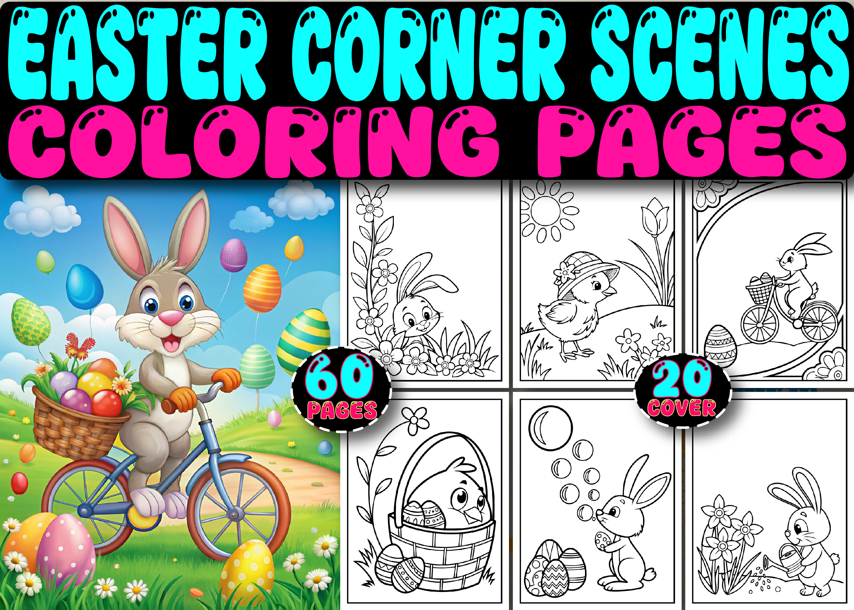 Easter Corner Scenes Coloring Book Pages Graphic by Cute Designer ...