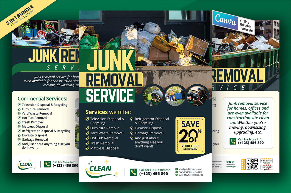 Junk Removal Flyer Bundle Canva Template