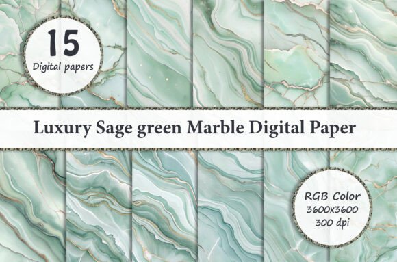 Luxury Sage Green Marble Digital Paper