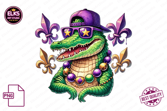 Mardi Gras Alligator Sublimation Png Graphic Illustrations By ElksArtStudio