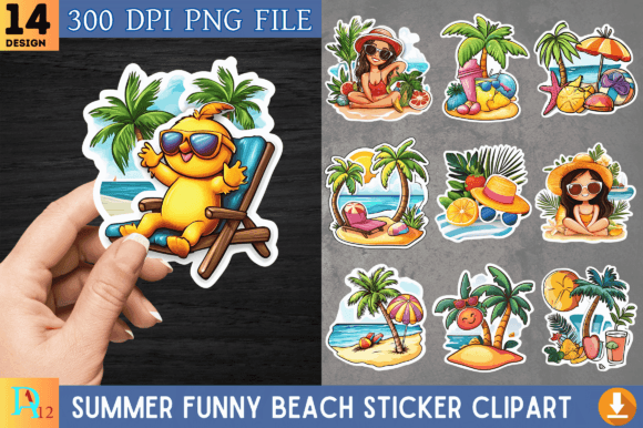 Summer Funny Beach Sticker Clipart Graphic Illustrations By Digital_Art12