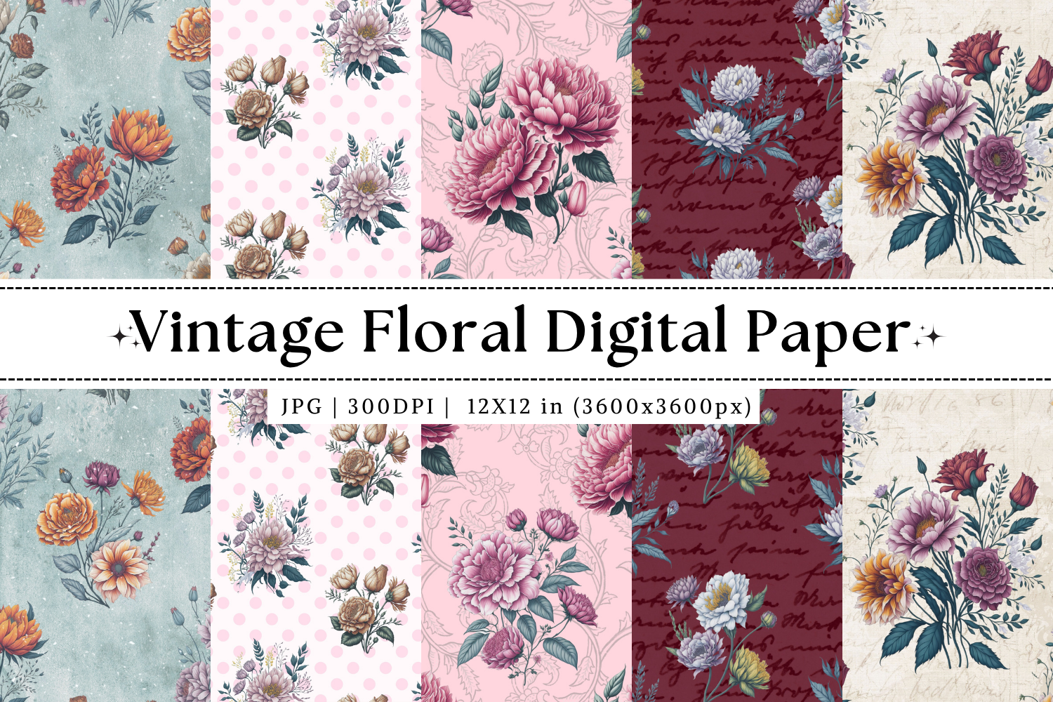 Vintage Floral Digital Paper Background Graphic by Lily Kairie ...