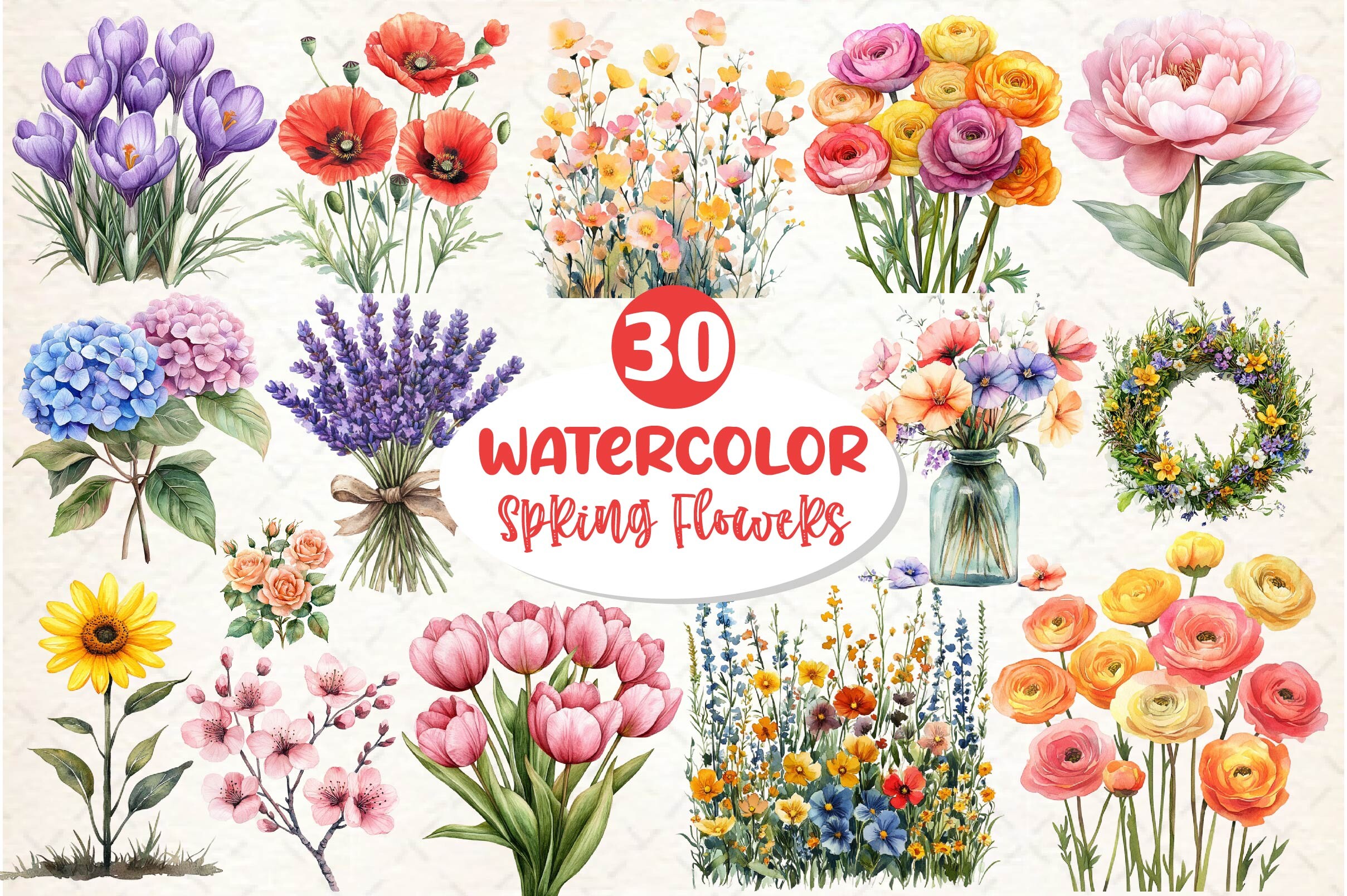 Watercolor Spring Flowers Clipart Graphic by Dream Creation · Creative ...