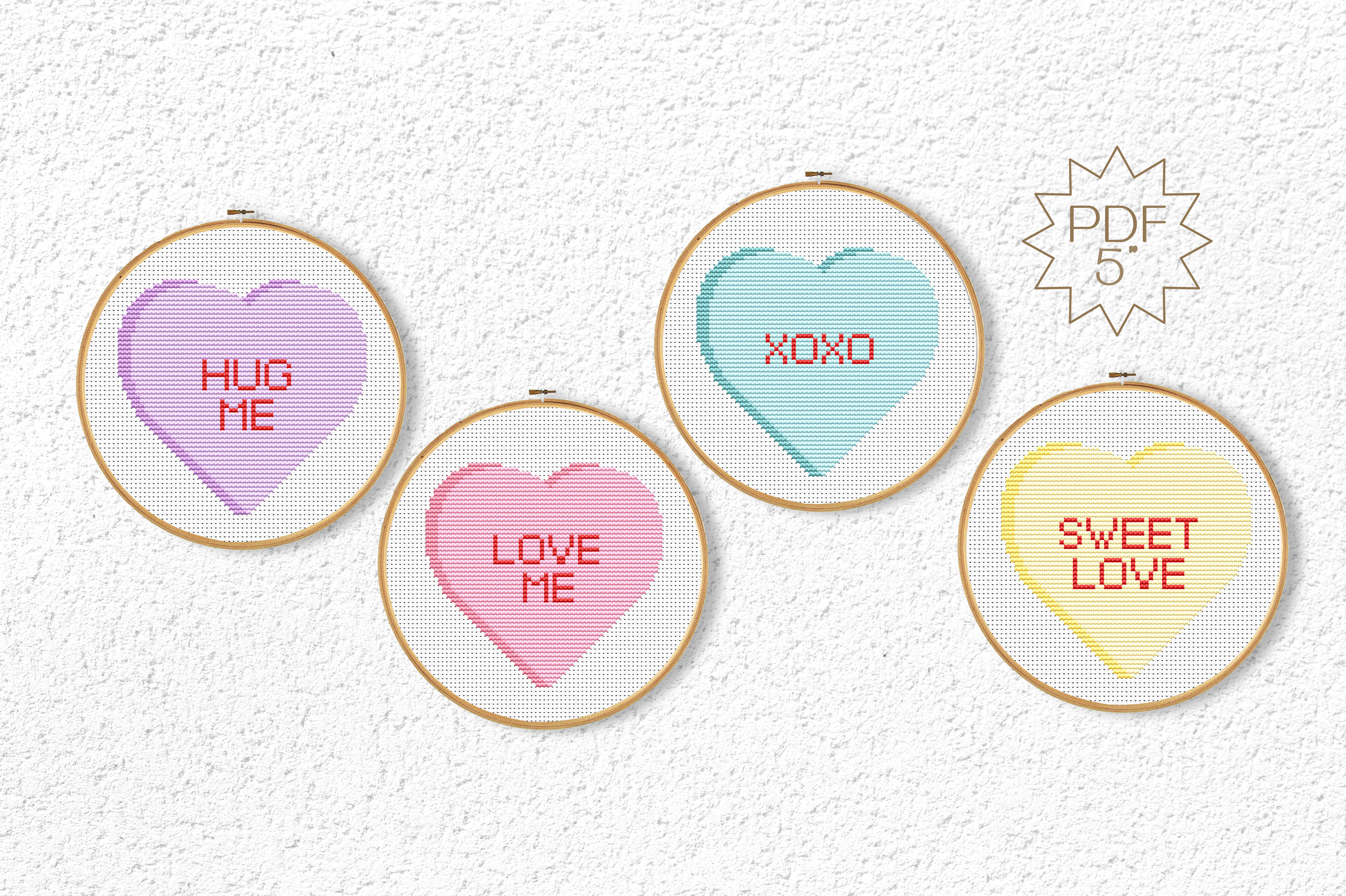 4 Valentine's Day Hearts Cross Stitch