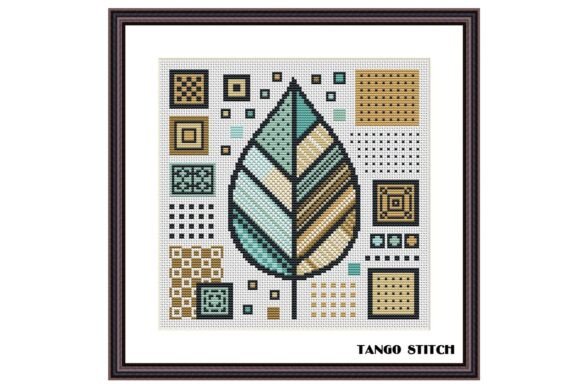 Abstract Autumn Leaf Cross Stitch Design