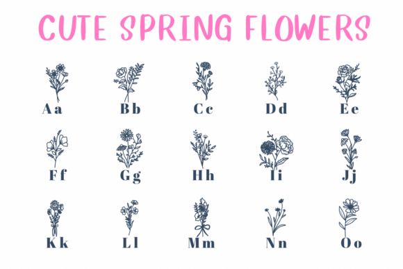 Cute Spring Flowers Font PNG with transparent background - Preview 1