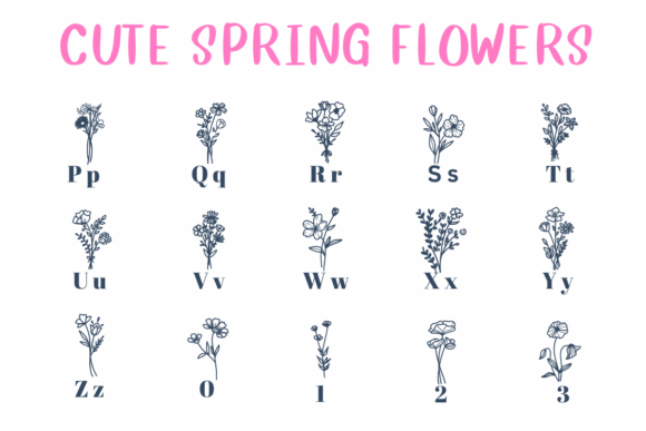 Cute Spring Flowers Font PNG with transparent background - Preview 2
