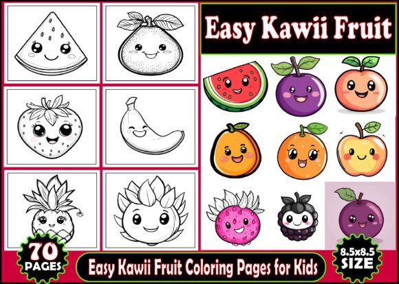 Easy Kawii Fruit Coloring Pages for Kids