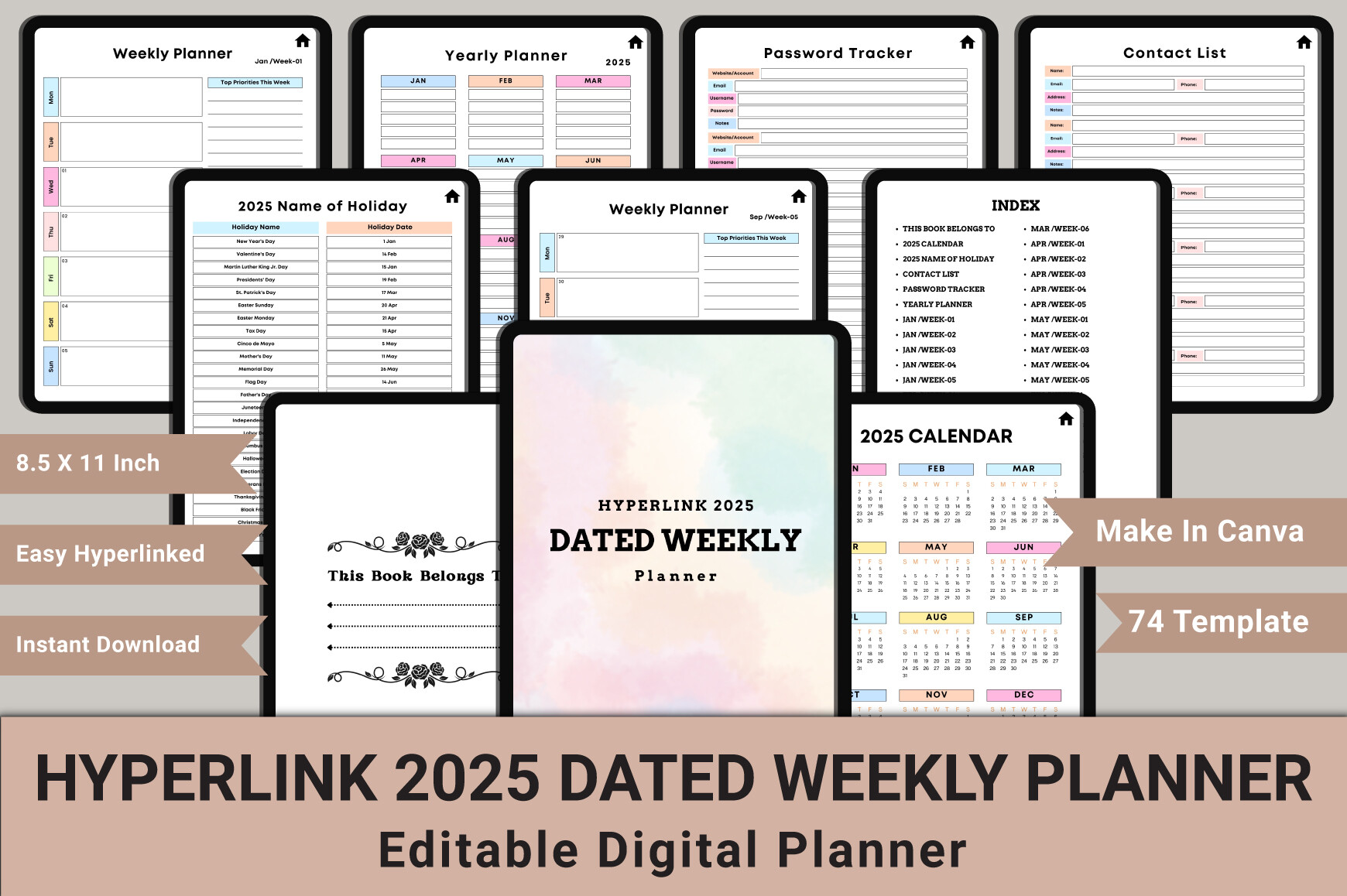 Hyperlink 2025 Dated Weekly Planner Graphic by munjixpro · Creative Fabrica