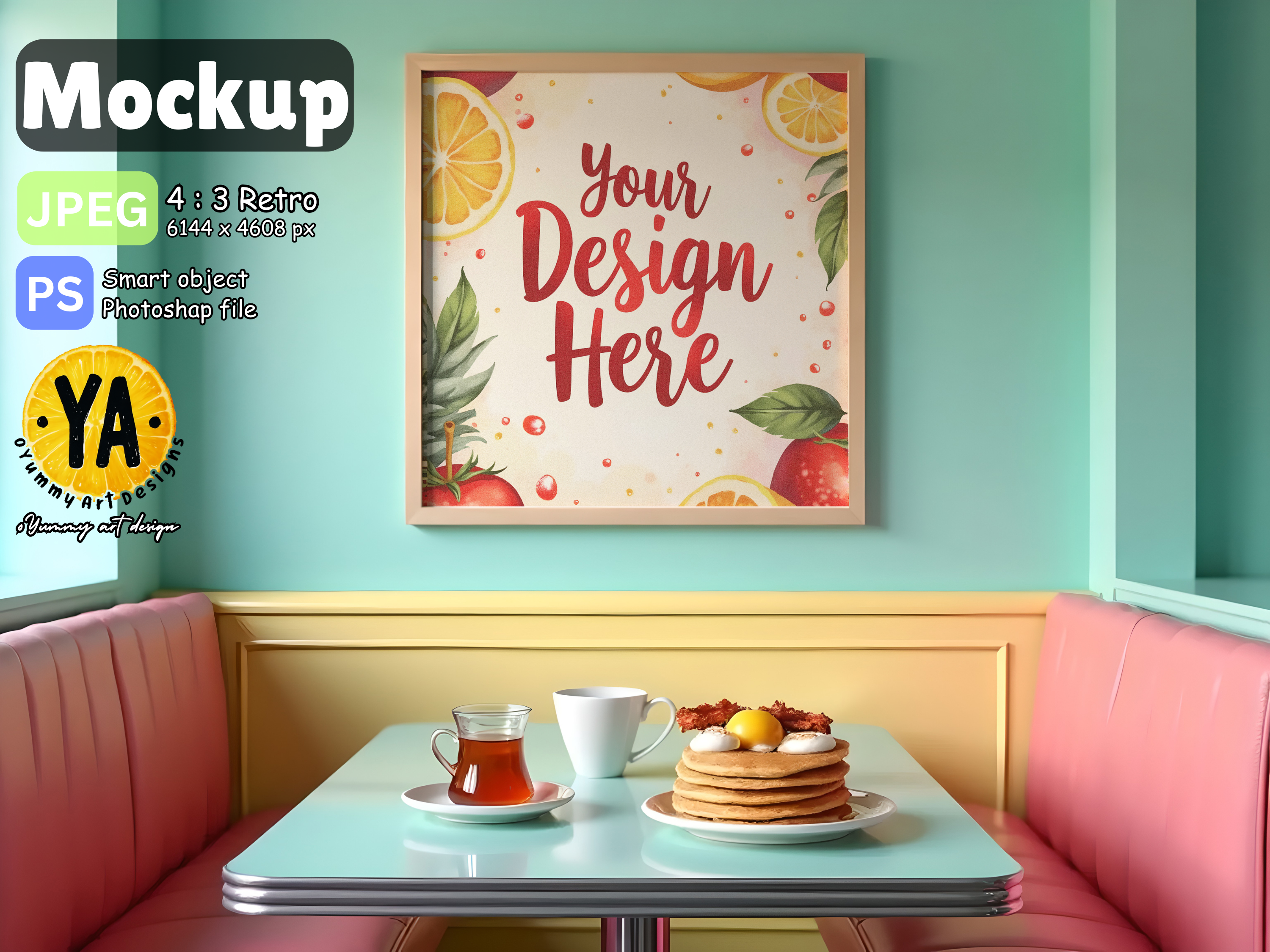 Retro Diner Frame Art Mockup PSD