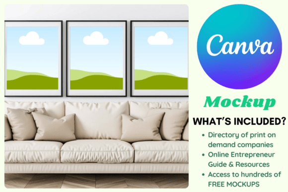 Three Frames in Living Room Canva Mockup