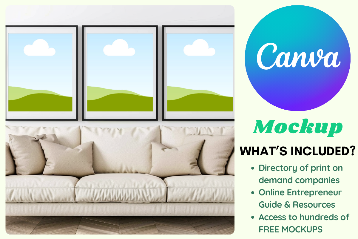 Three Frames in Living Room Canva Mockup