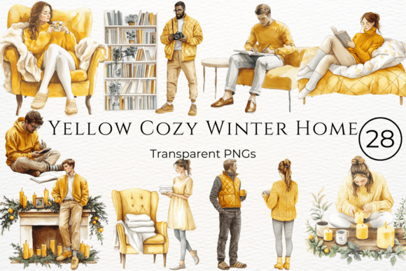 Yellow Cozy Winter Home Cliparts Graphics