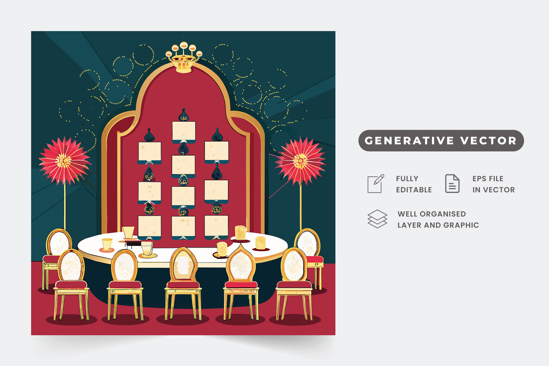 A seating chart designed for a formal ev