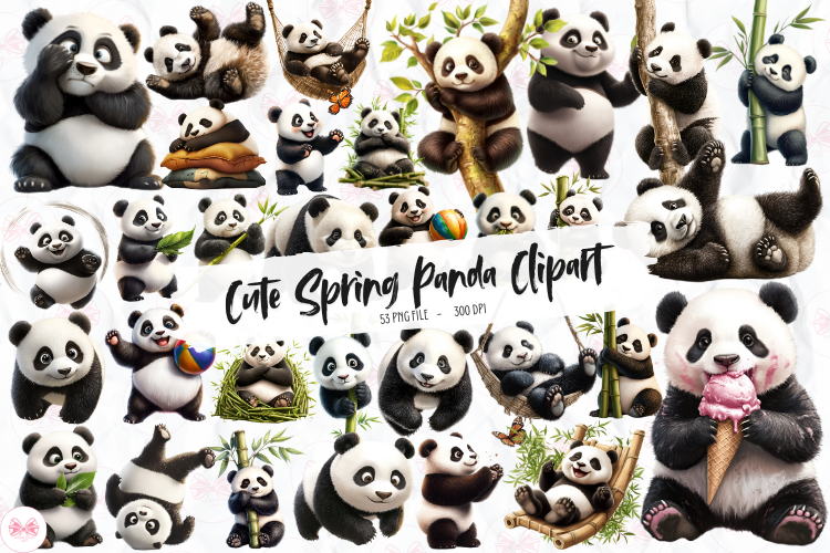 Cute Spring Panda Clipart Graphic by Markicha Art · Creative Fabrica