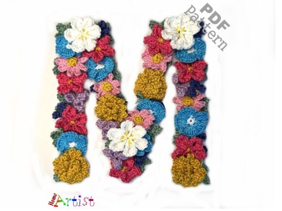 Floral Letter M Crochet Applique Pattern