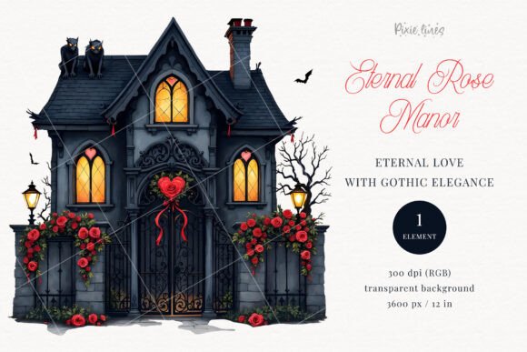 Gothic Rose Manor Clipart Graphic by Pixie Lines · Creative Fabrica