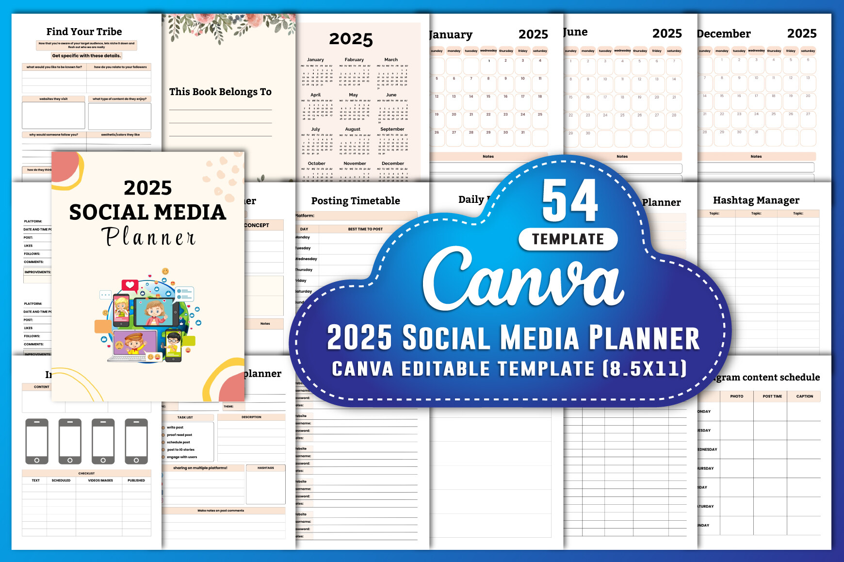 2025 Social Media Planner Canva KDP