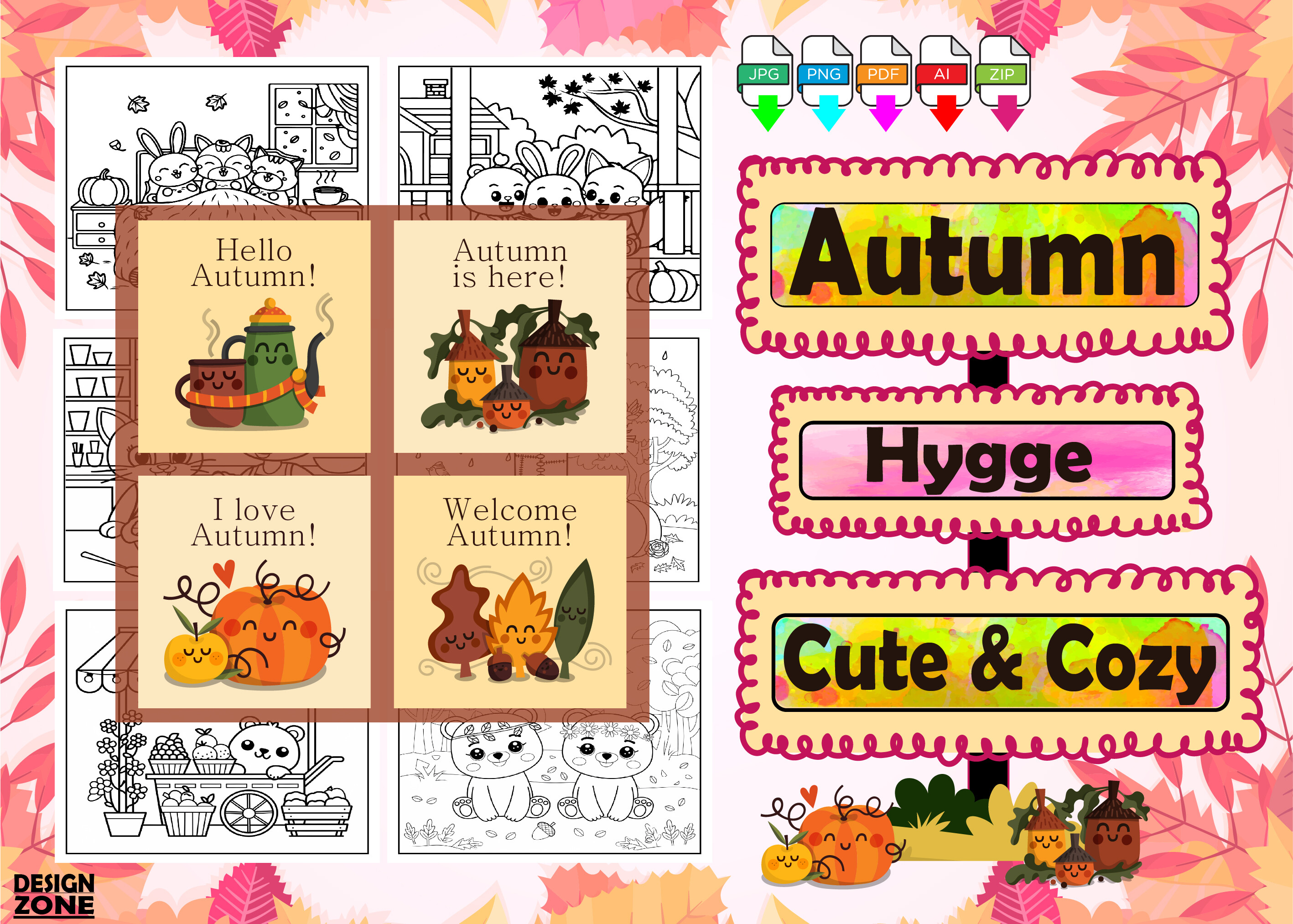 Autumn Hygge Cute & Cozy Coloring Book