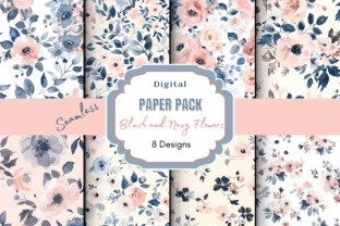 Blush and Navy Flower Digital Paper Graphic by Paper & Pattern Studio ...