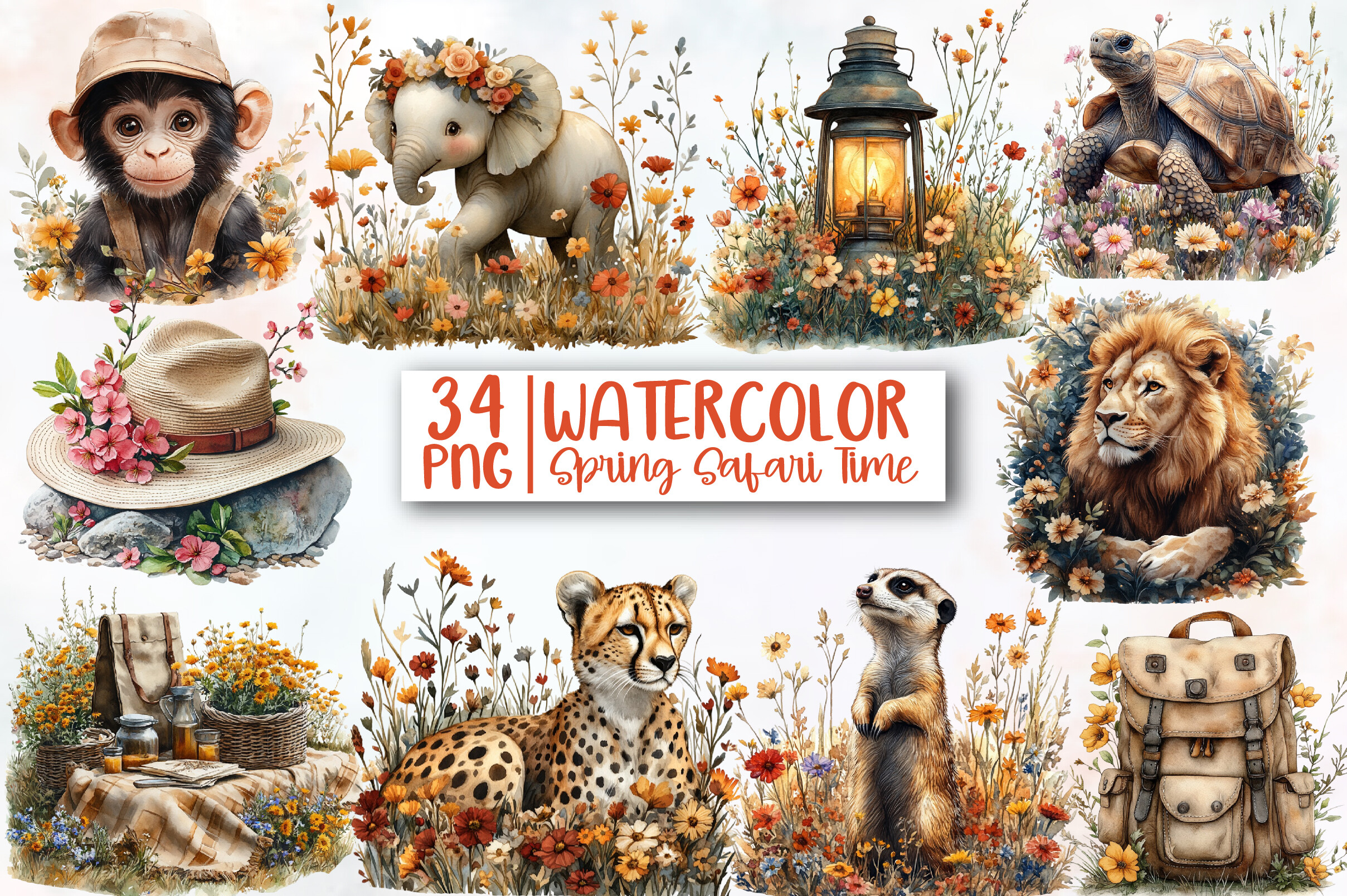 Watercolor Spring Safari Time Clipart Graphic by Designworld · Creative ...