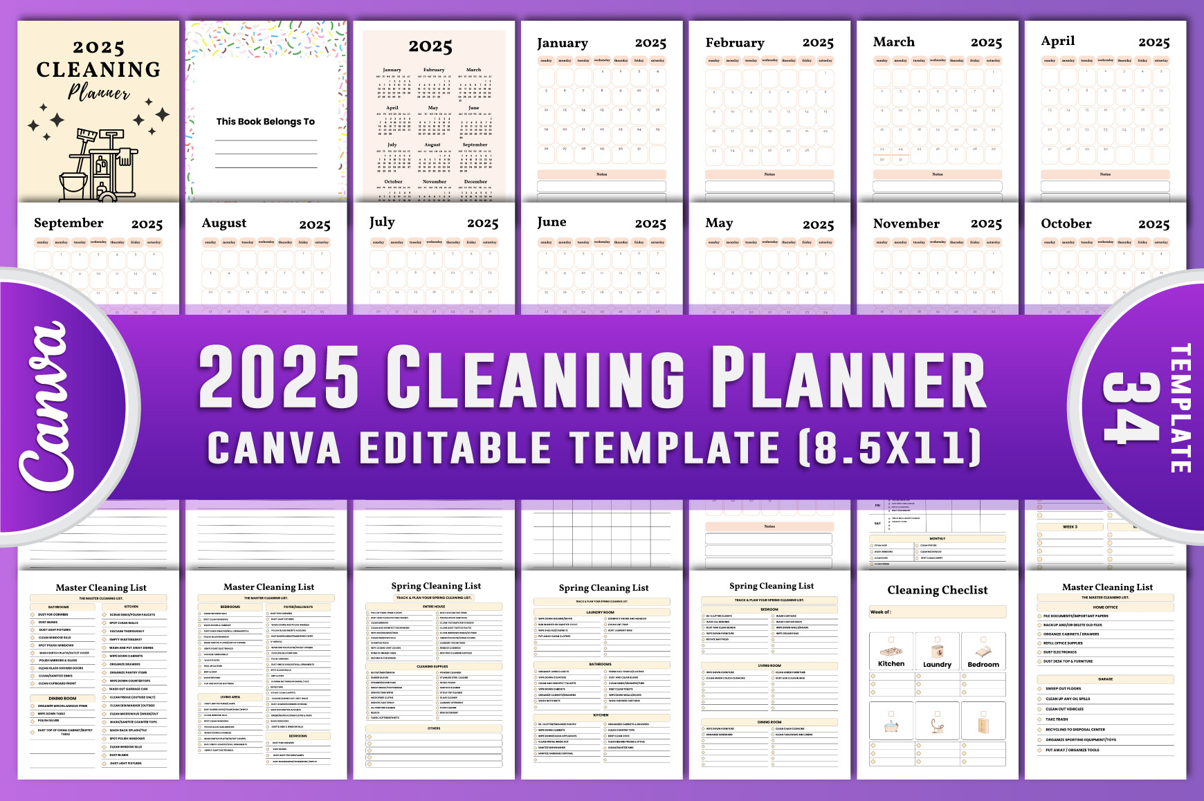2025 Cleaning Planner Canva Kdp