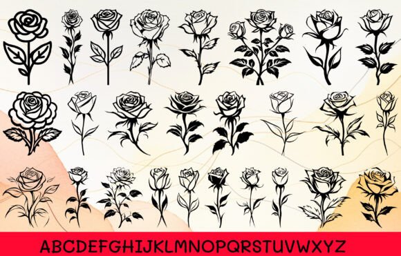 Beautiful Rose Flower Font PNG with transparent background - Preview 1