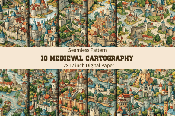 Carthography Tips Medieval Cartography Seamless Design Graphic by MH Creation House ...
