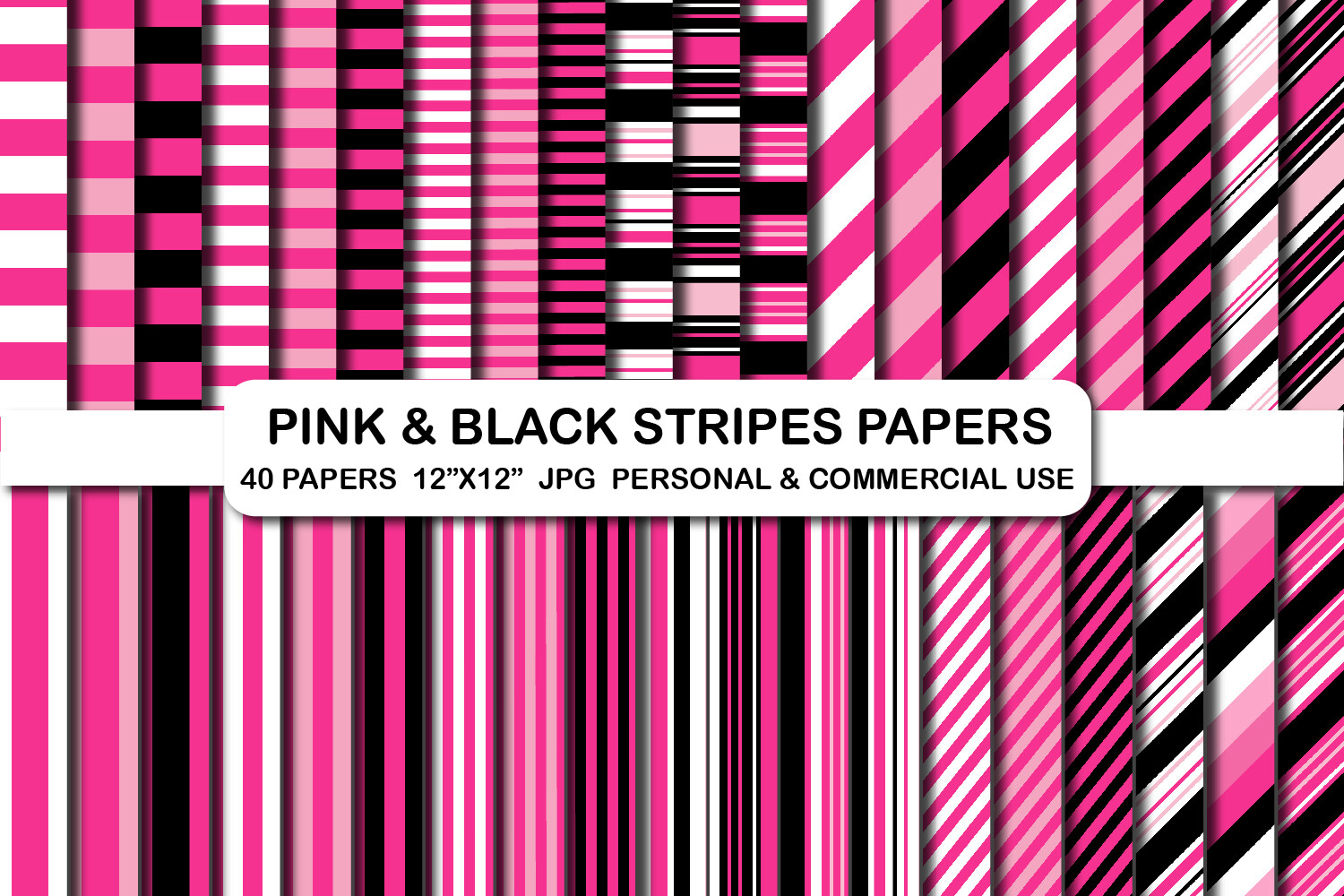 Pink and Black Stripes Digital Paper Set Graphic by bestgraphicsonline ...
