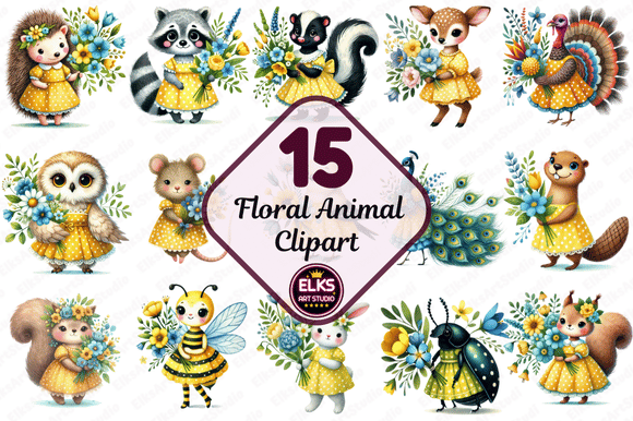 Spring Woodland Animals Sublimation Png Gráfico Ilustraciones Imprimibles Por ElksArtStudio