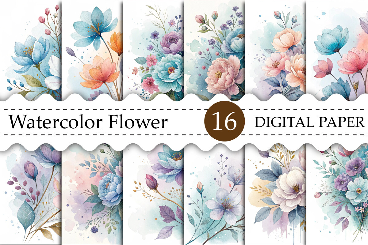 Watercolor Flower Digital Paper Pack Graphic by Ak Artwork · Creative ...