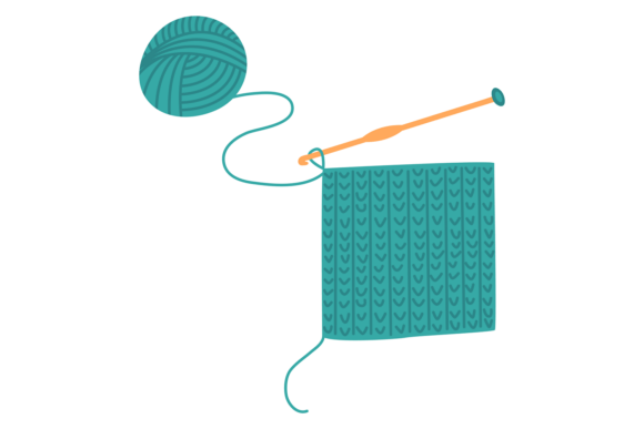 A Blue and Green Yarn is Being Used to K