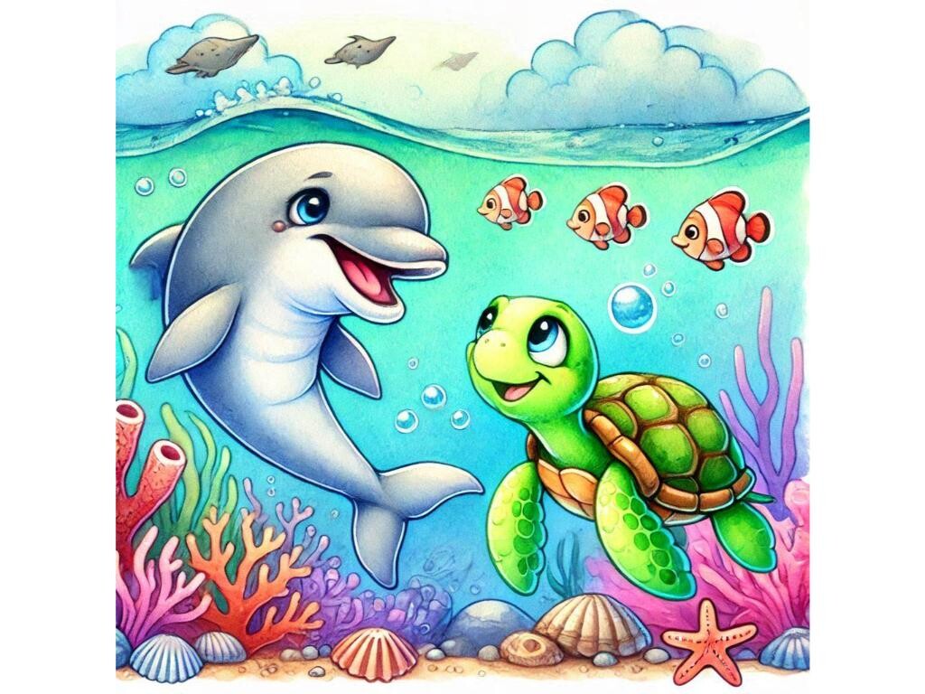 A Cartoon Dolphin and Turtle Sharing an Graphic by kulturrno · Creative ...