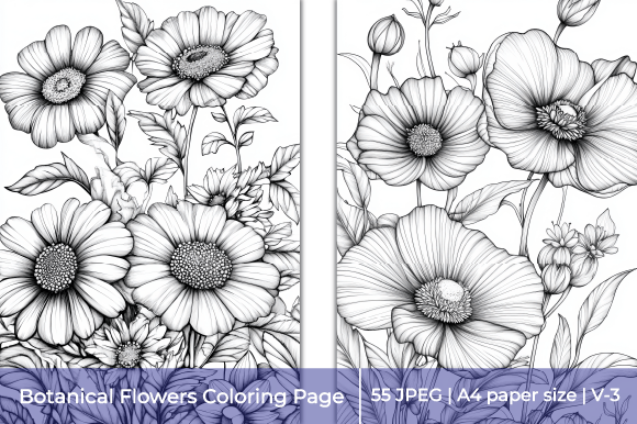 Botanical Flowers | Flower Coloring Page Graphic Coloring Pages & Books By Sumon Chandra