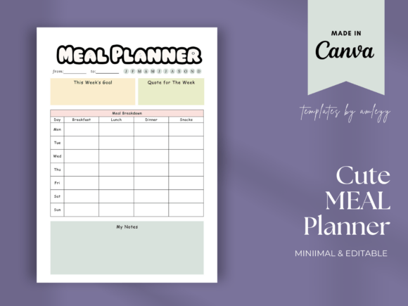 Cute Meal Planner Editable Canva