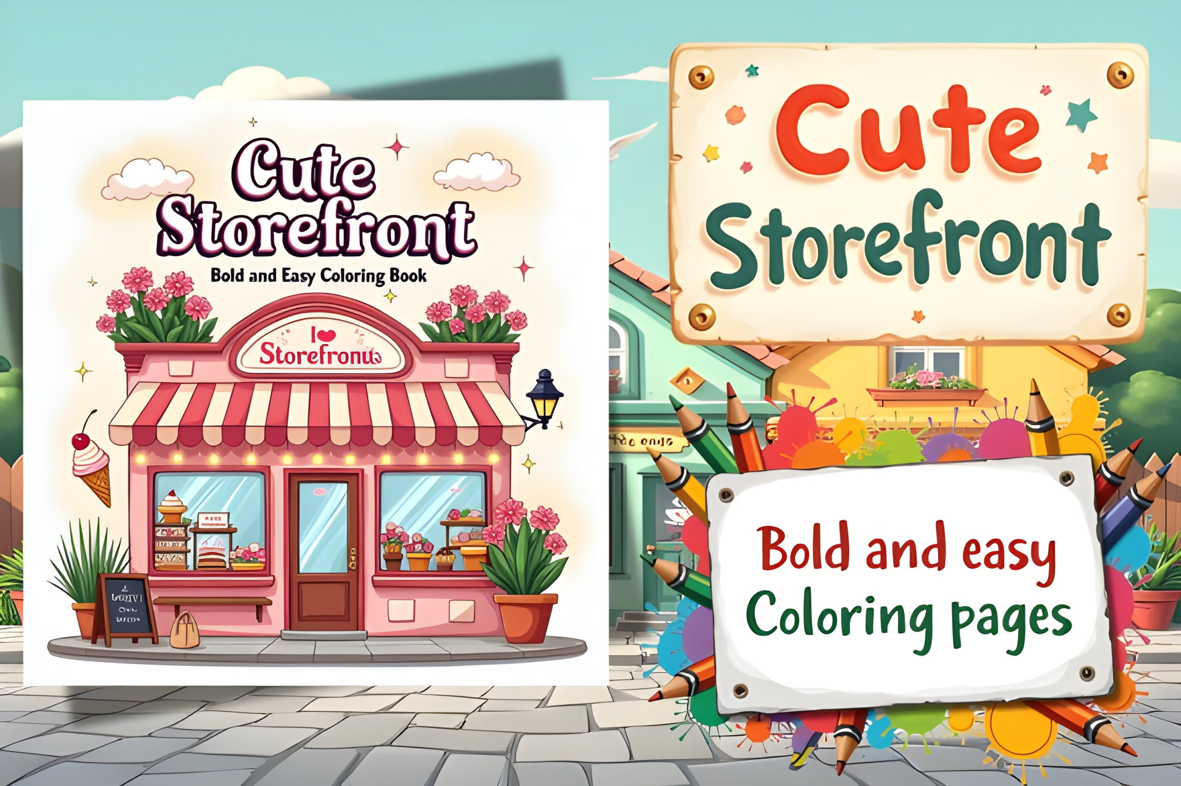 Cute Storefront Coloring Pages Bold Easy