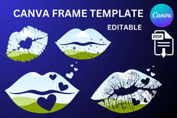 Editable mouth and kiss lips Canva frame templates