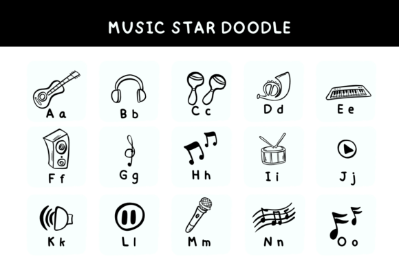 Music Star Doodle Font PNG with transparent background - Preview 4