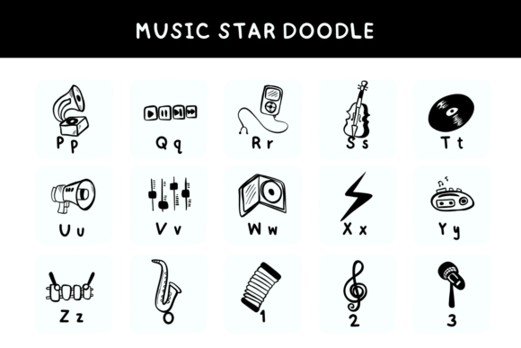 Music Star Doodle Font PNG with transparent background - Preview 5