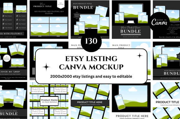 130 Etsy Canva mockup templates for digital product listings