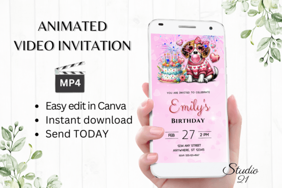 Cute Animated Girl Birthday Inviation