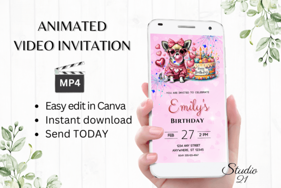 Cute Digital Girl Birthday Inviation