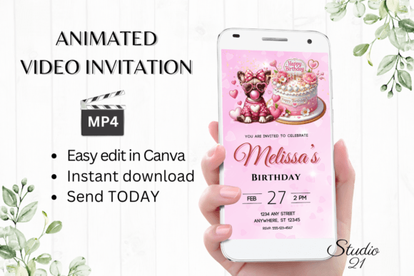 Cute Girl and Dog Birthday Party Invite