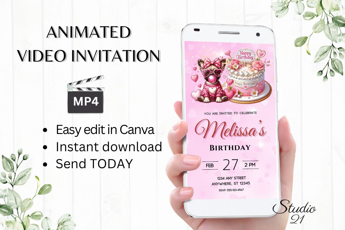 Cute Girl and Dog Birthday Party Invite