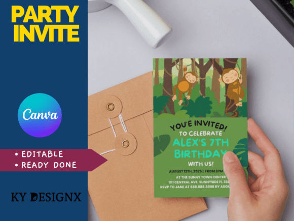 Editable Monkey Birthday Invitation