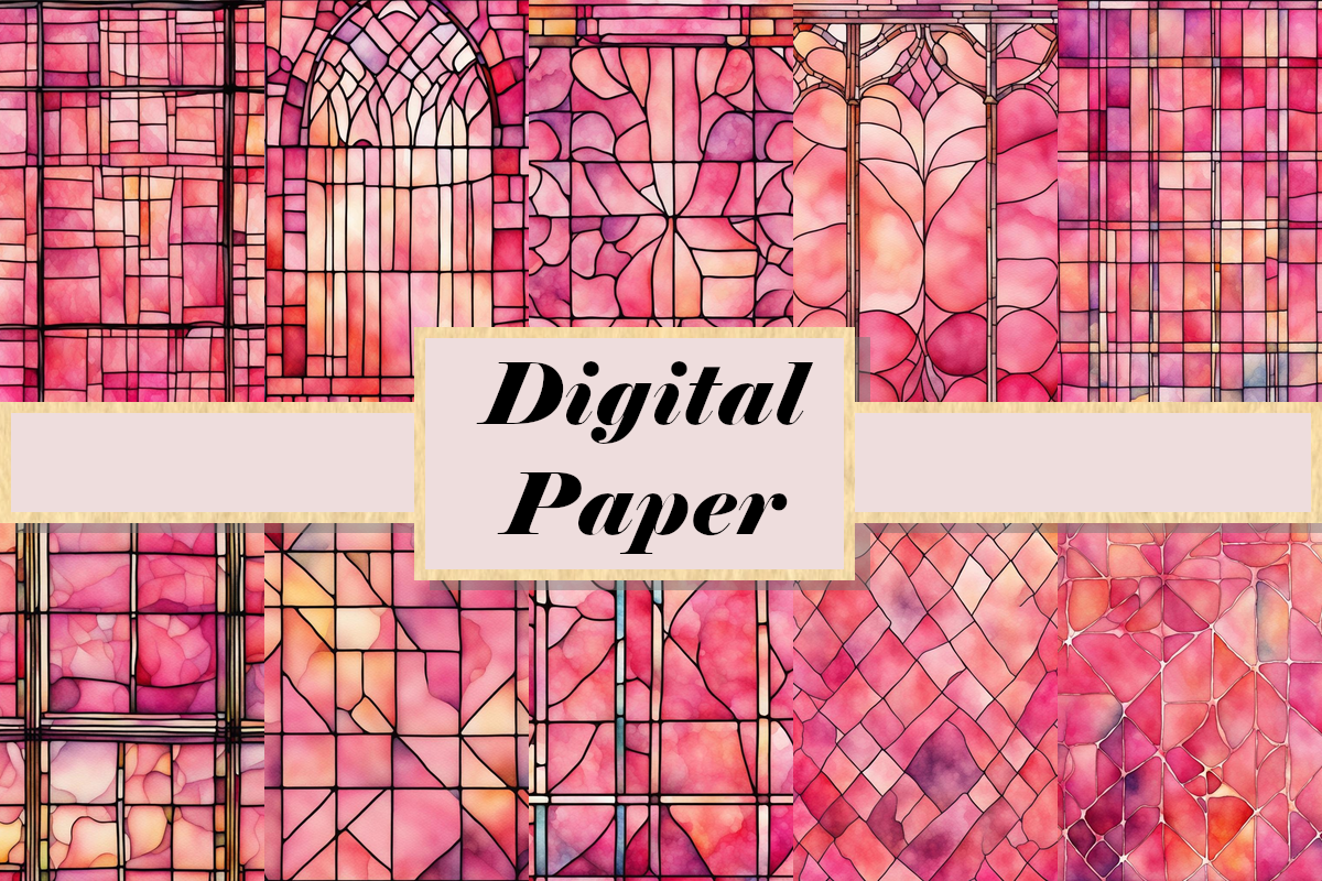 Warm Pink Stained Glass Digital Paper Graphic by Beyond The Bird ...